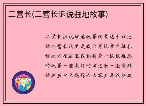 二营长(二营长诉说驻地故事)
